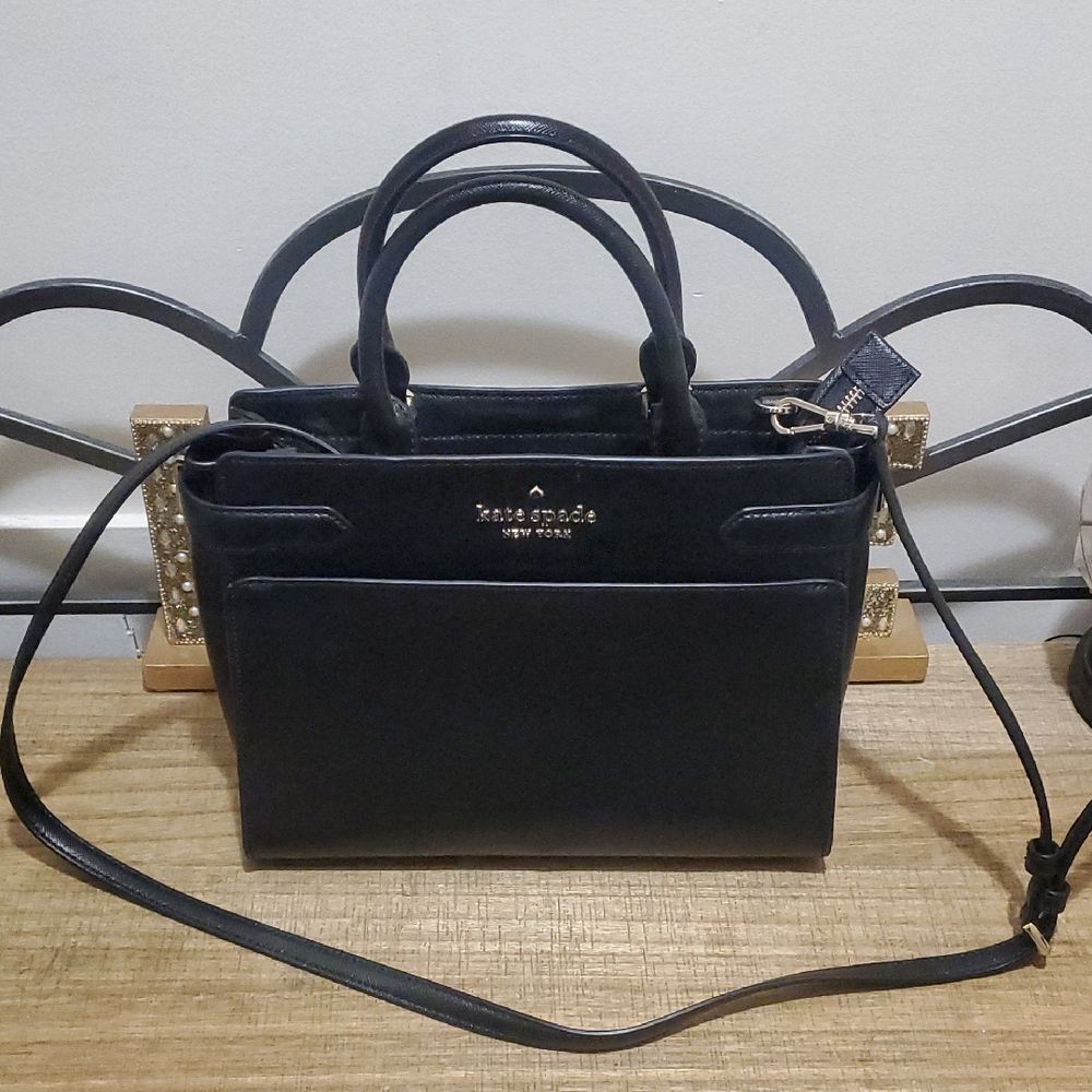 Kate Spade New York Staci Medium Black Leather Satchel Bag